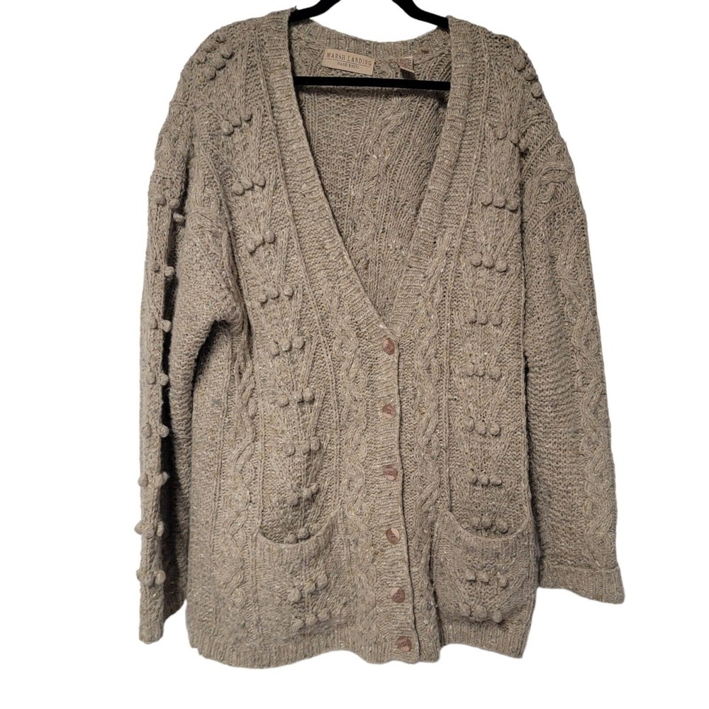 Vintage Fisherman Cardigan Marsh Landing Hand‎ Knits LARGE
